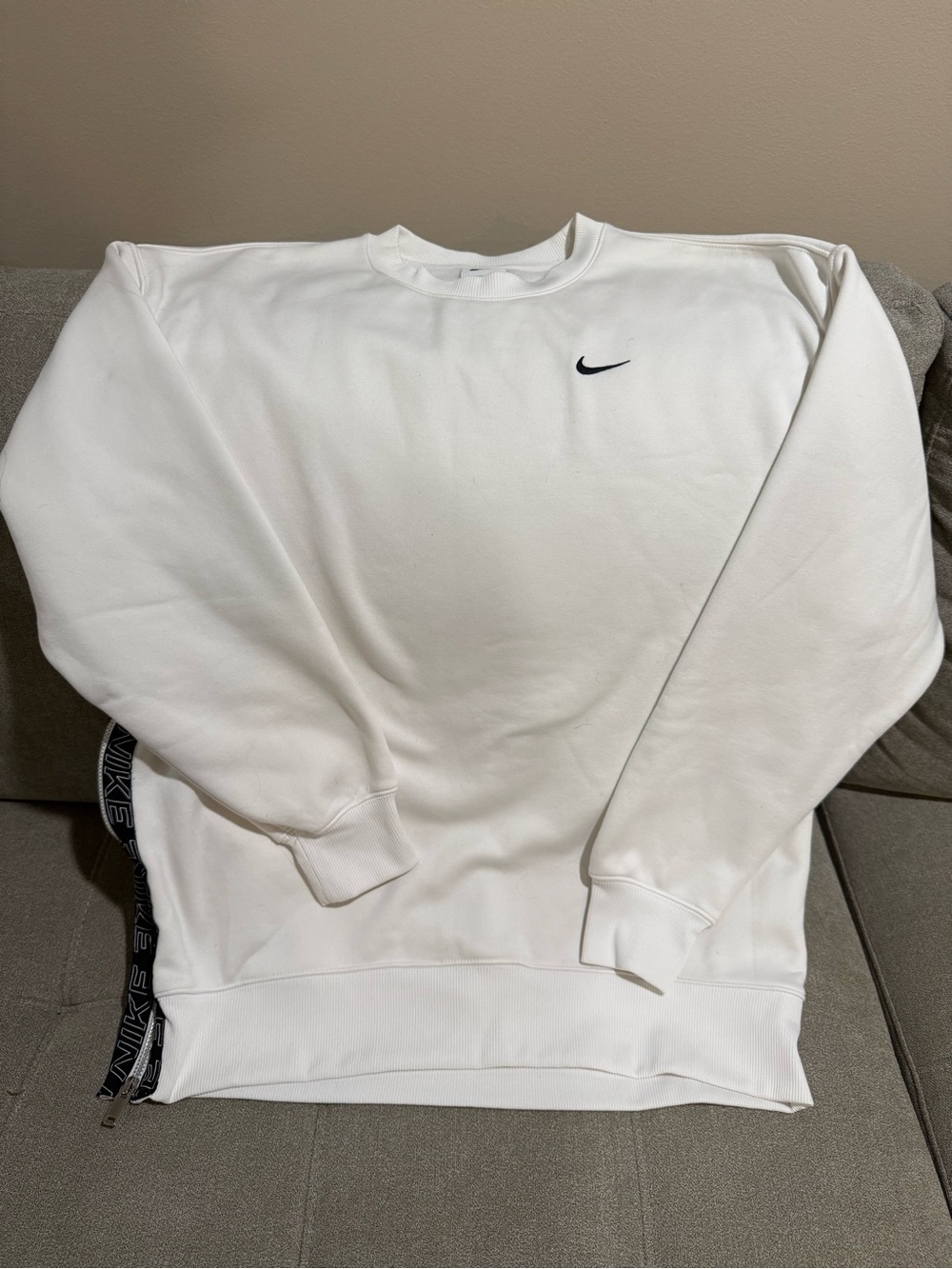 Women’s Nike White Crewneck Sweatshirt with Side Zipper